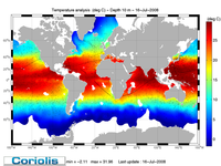 Temperature weekly gridded map at 10m depth